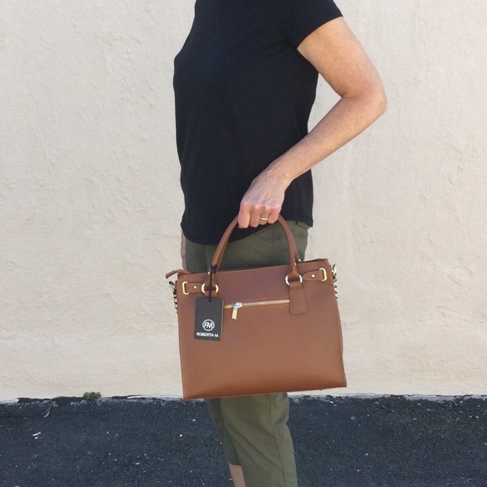 Roberta M made in Italy, brand new cognac leather bag